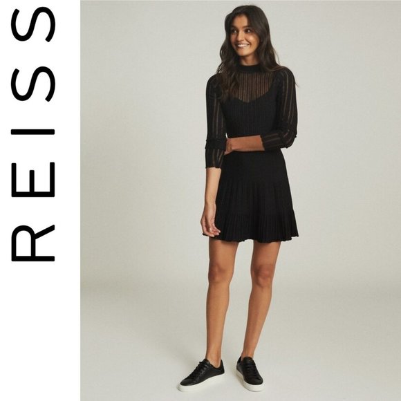 Reiss CLEMMY SHEER STRIPE KNITTED DRESS Black - Picture 2 of 10